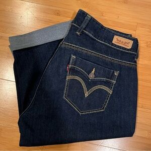 Levis 512 Women's Capri Jeans Dark Wash Denim, Mid-Rise Sz 12 Embroidered Pocket